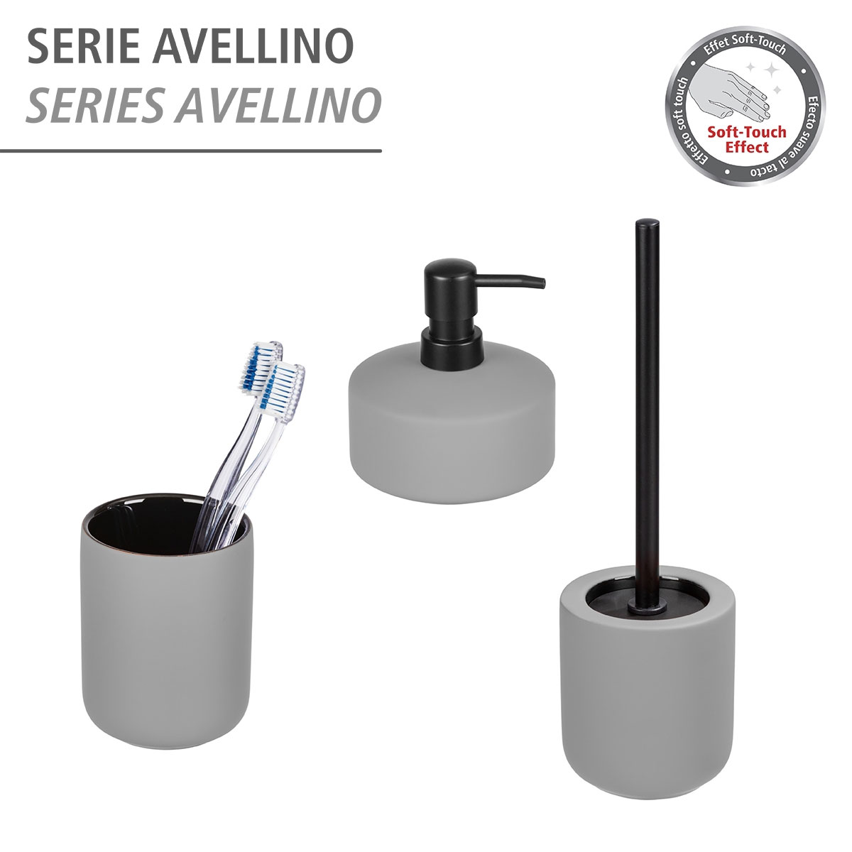 Wenko WC-Garnitur Avellino Grau Keramik Bürstenhalter | 514576