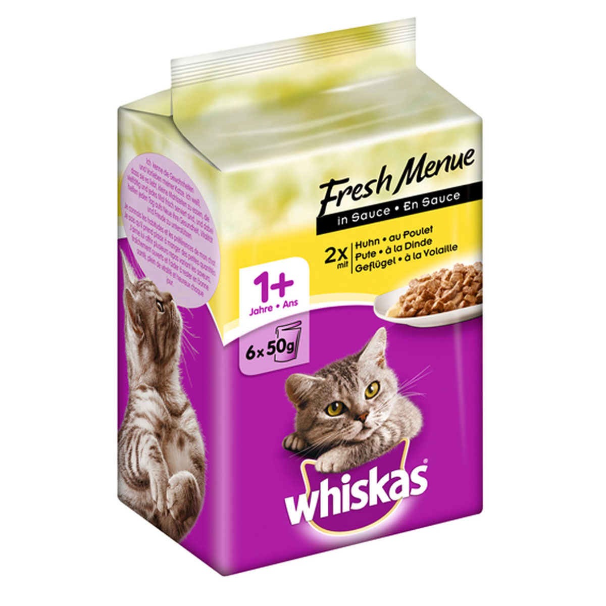 Whiskas Fresh Menue in Sauce Multipack mit Huhn Truthahn und Geflugel 6 x 50g