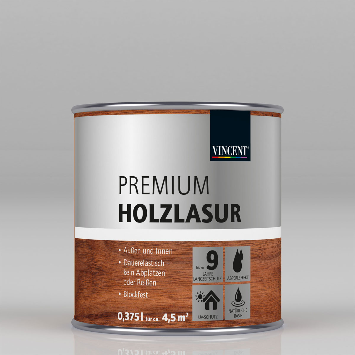 Premium Holzlasur „Mittelgrau“, 0,375 L
