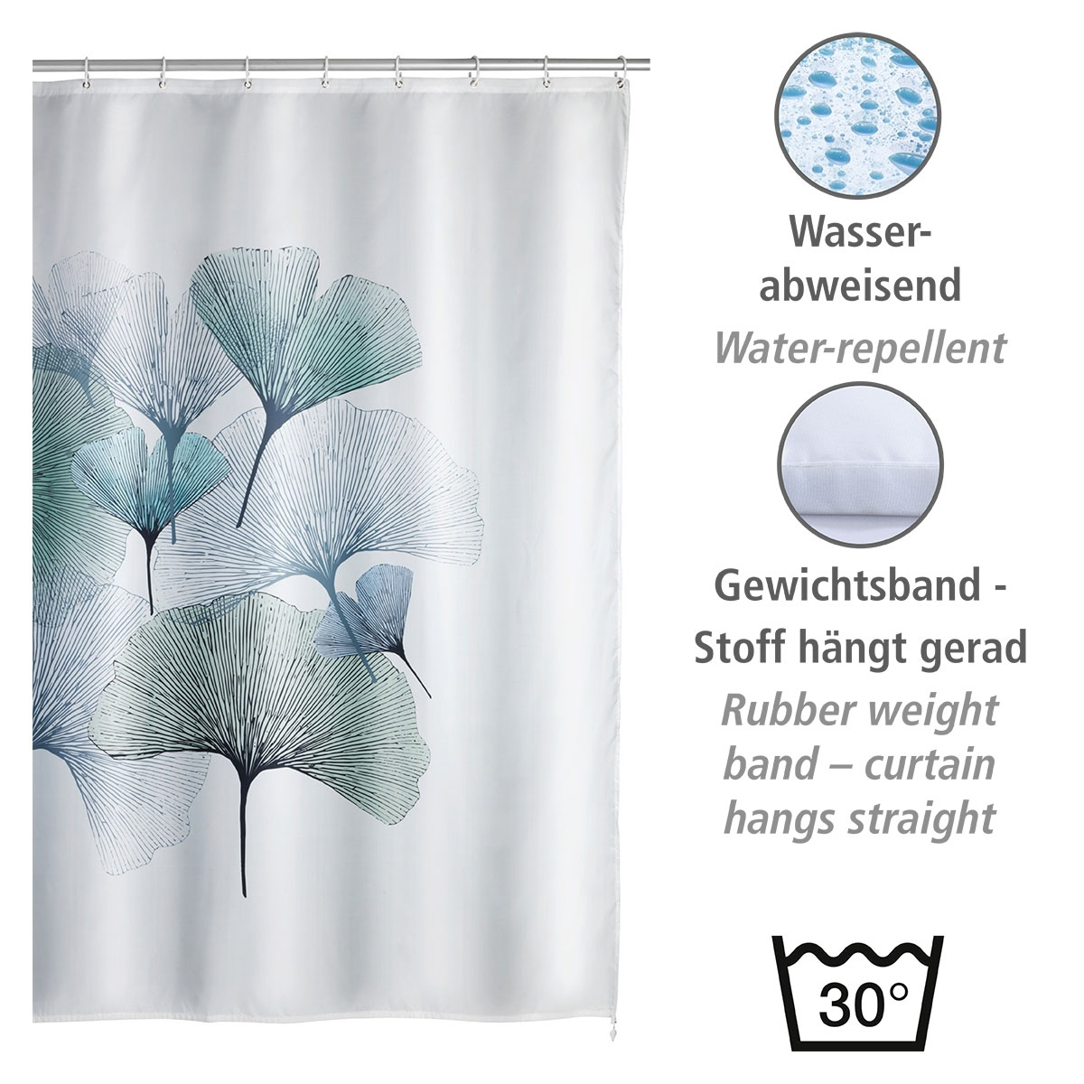 Wenko  Anti-Schimmel Duschvorhang Ginkgo Textil Polyester 180 x 200 cm waschbar Bild 3