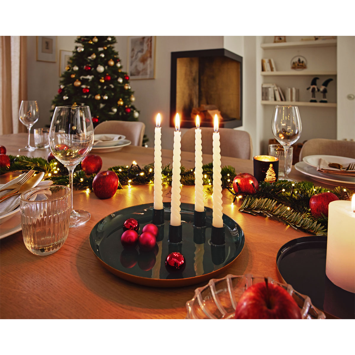 Teller mit 4 Kerzenhaltern grün Metall 26 x 3 x 26 cm Bild 2