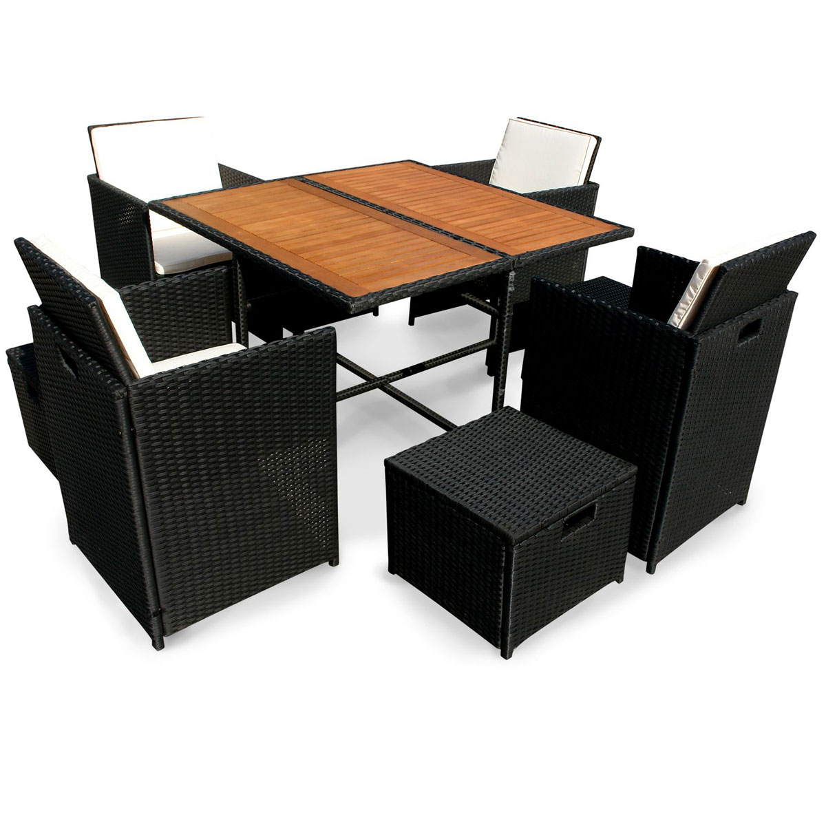 Indoba Gartenmöbel Set Faro 9teilig Polyrattan 1 Tisch 4 Stühle 4