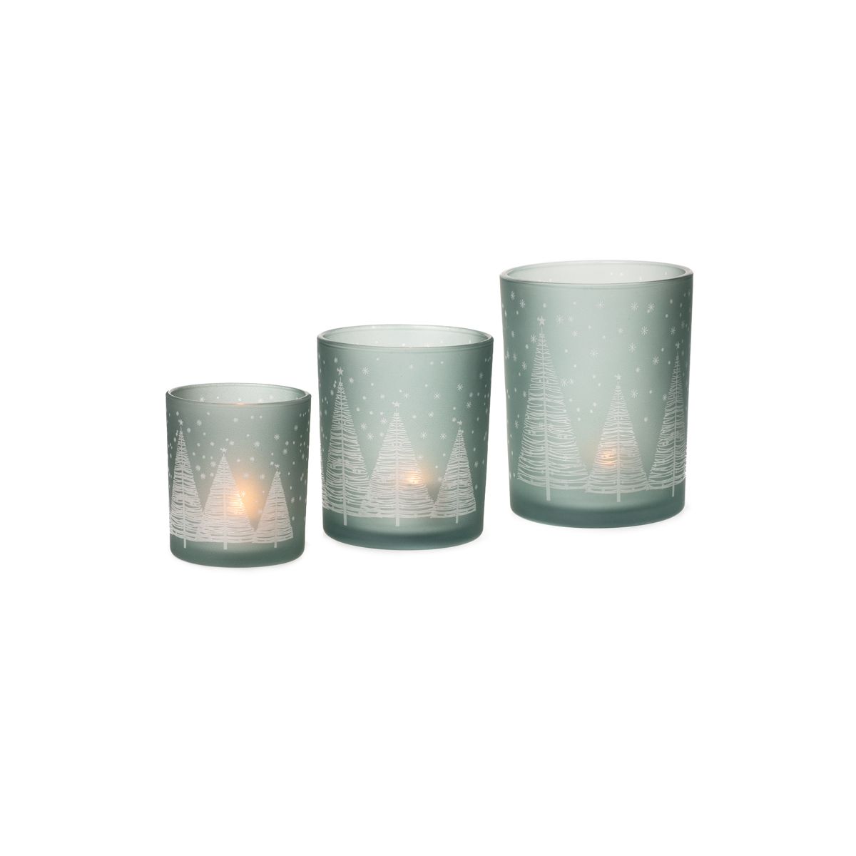 Teelichtglas Schneefall 10x12,5cm grau