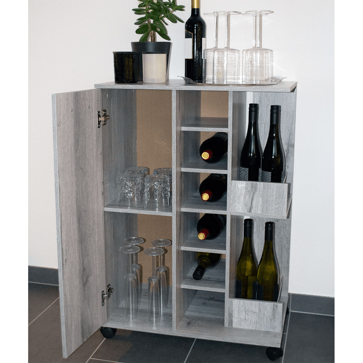 Better Home Weinregal mit feststellbaren Rollen grau marmoriert 37 x 60 x 82 cm Bild 4