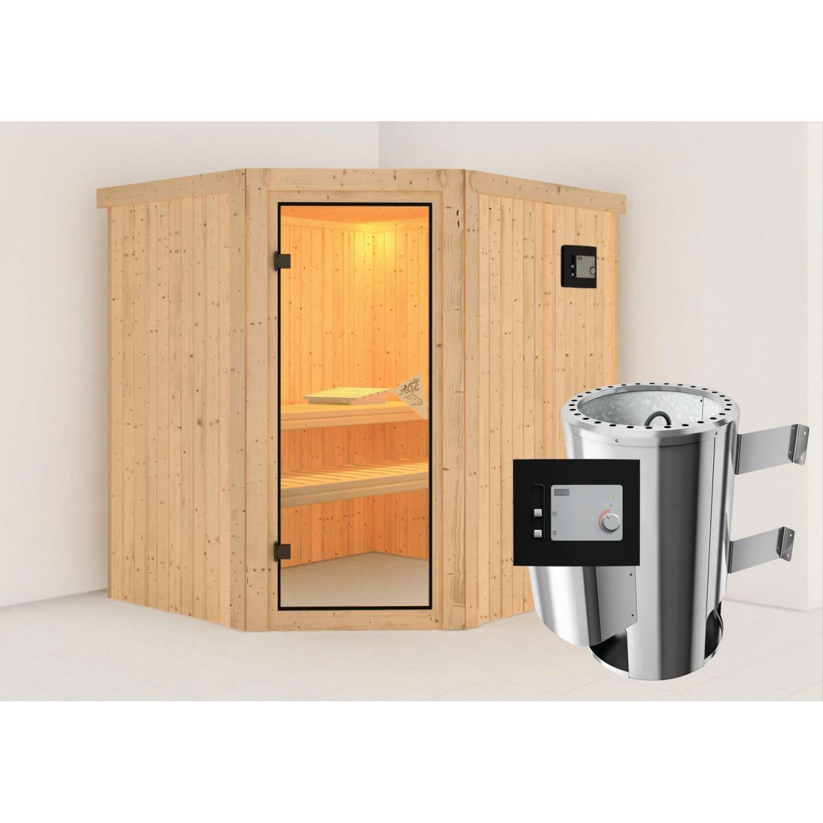 Karibu Systemsauna Lilja 68 mm 3,6 kW Ofen externe Strg modern ohne Dachkranz Bild 1