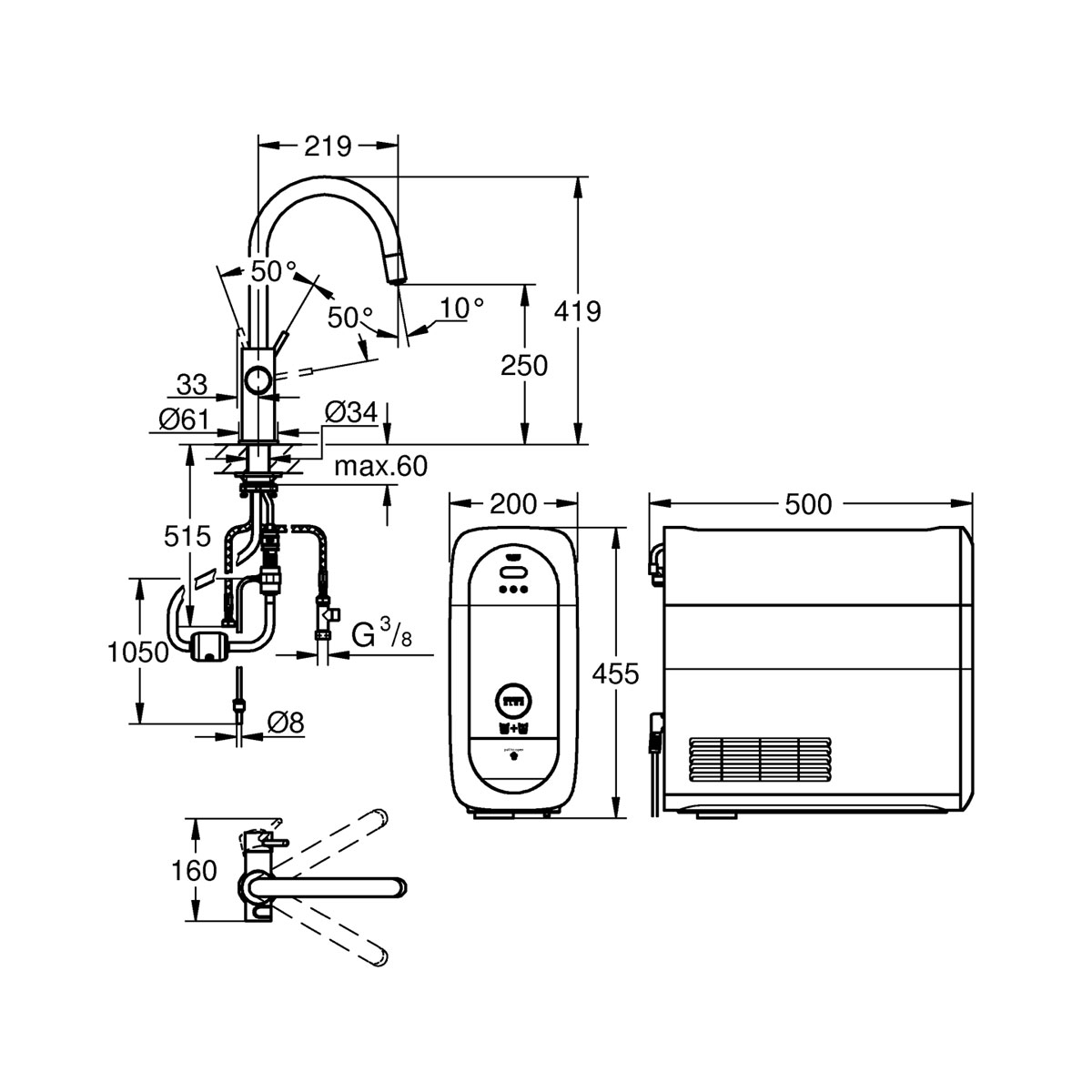 Grohe Spültischbatterie Blue Home mit Filterfunktion C-Auslauf 