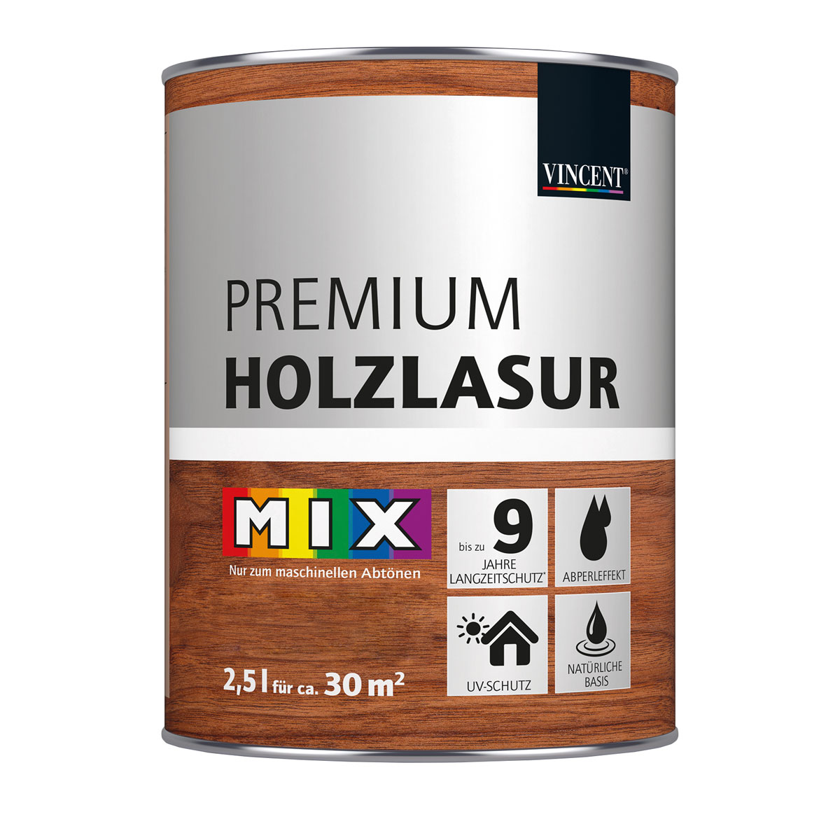 Vincent Holzschutz Premium Holzlasur MIX IT! 2,5 l