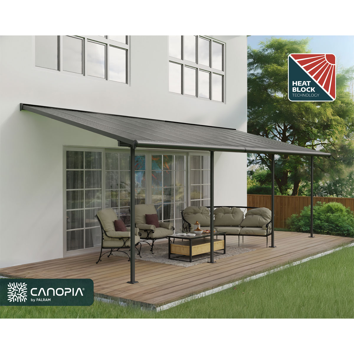 Palram Canopia Capri Alu Terrassenüberdachung Polycarbonat 3x7,4 m grau Bild 3