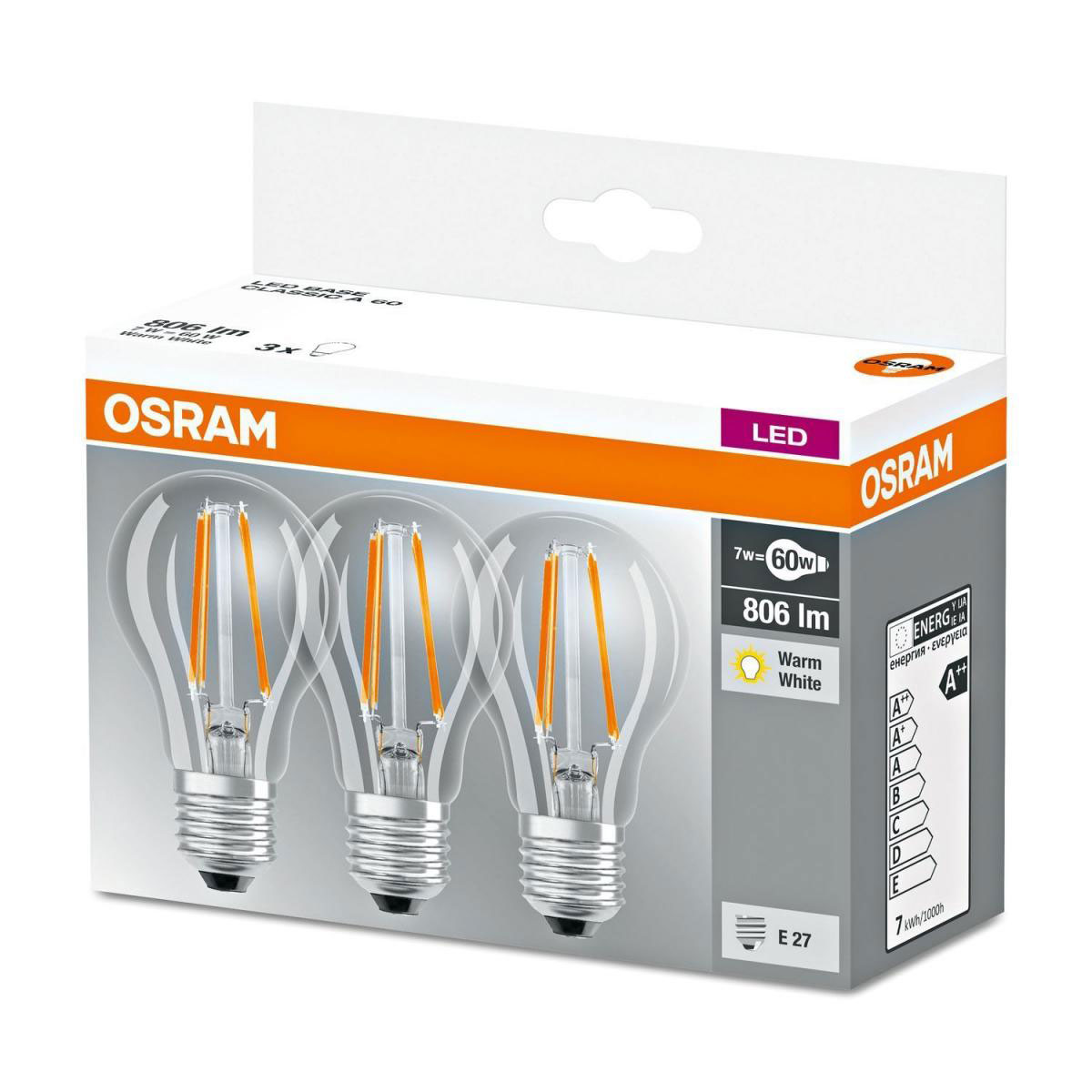 Osram LED-Leuchtmittel-Set Base Classic A 7W klar 3 Stück Bild 5