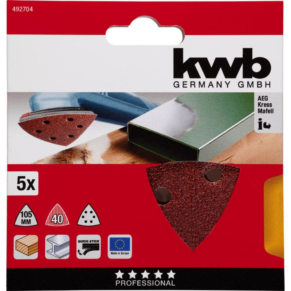 kwb  Schleifdreiecke Quick Stick Holz und Metall 105 mm K40 Bild 2