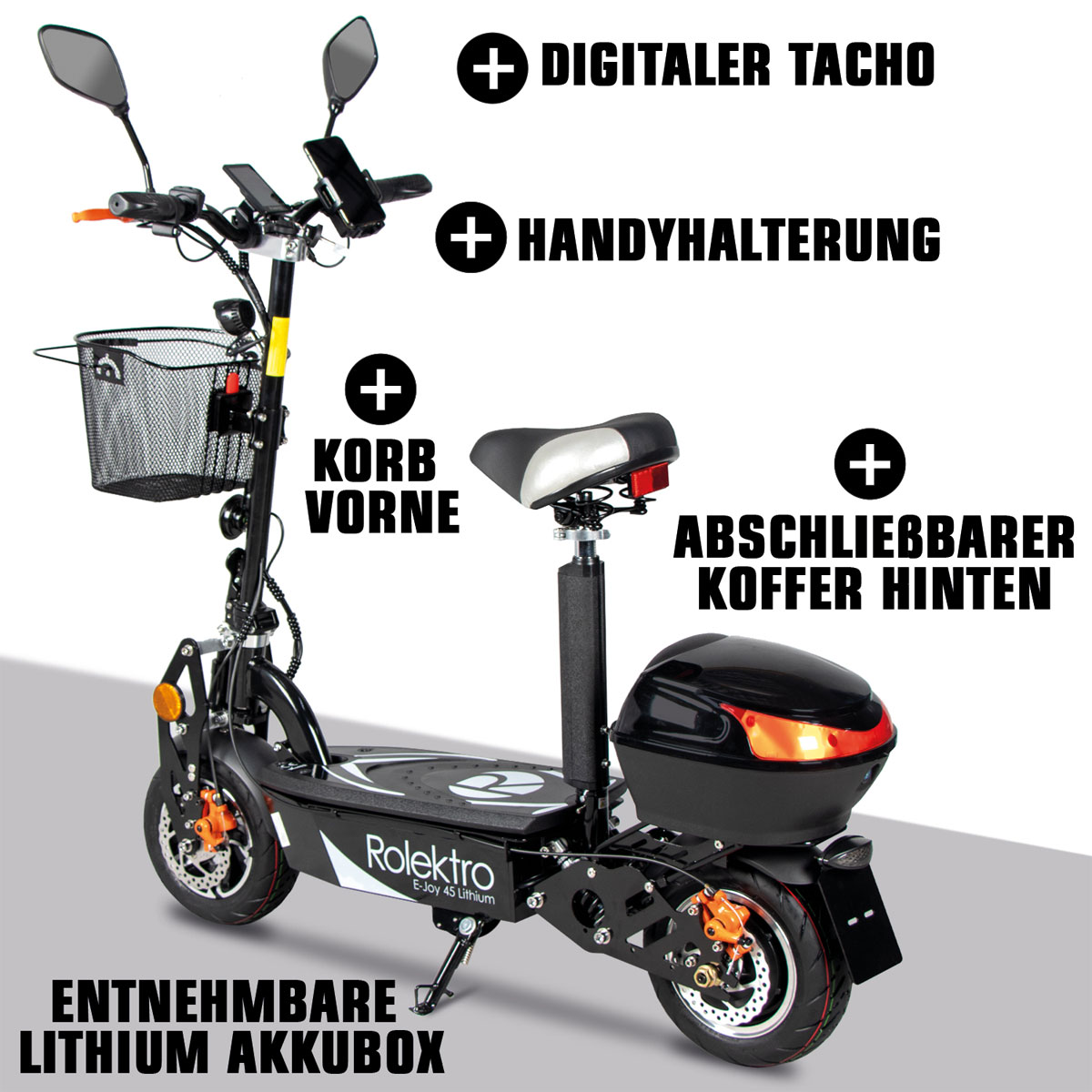 Elektroroller E3000 25 km/h E-Scooter Mofa schwarz E-Roller