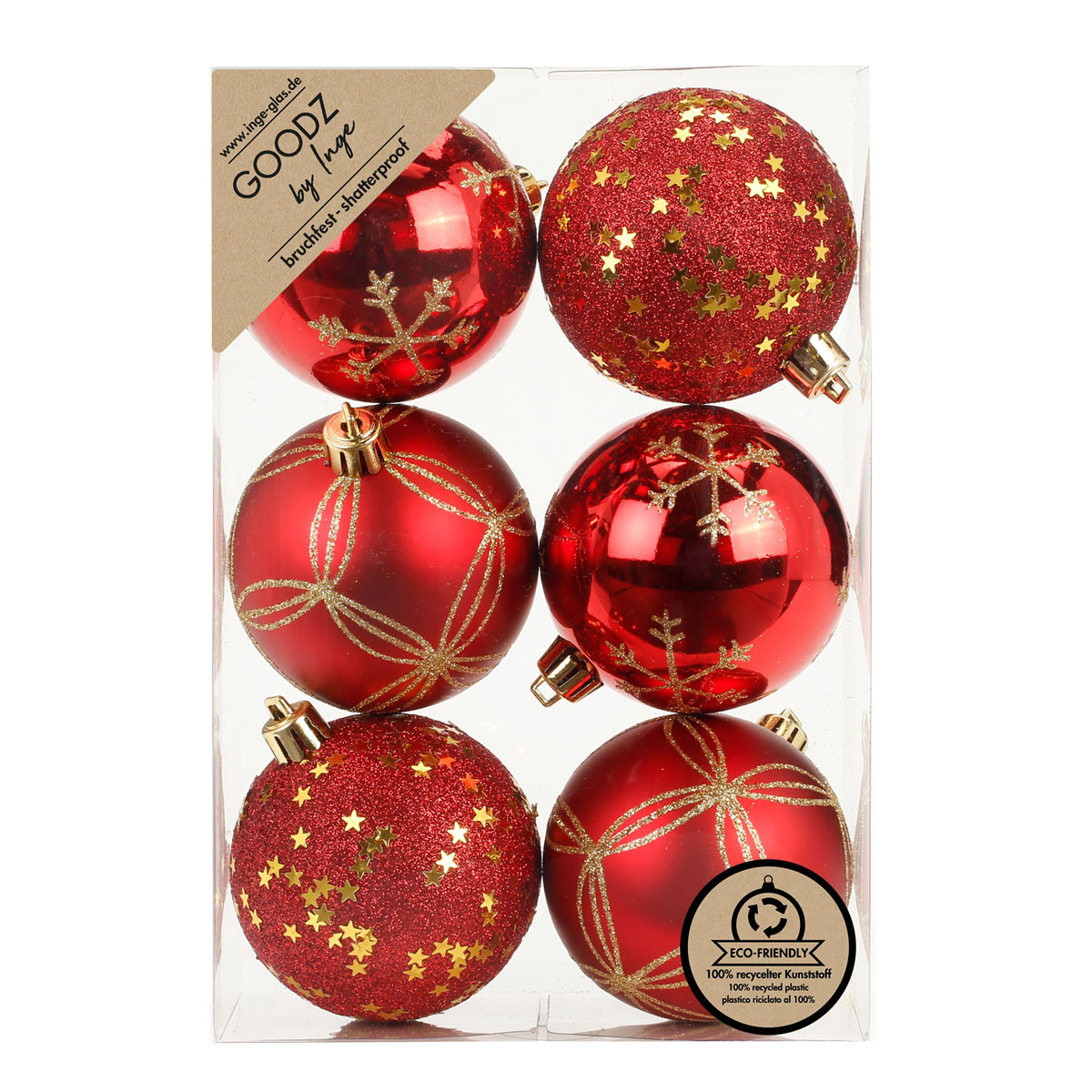 Kugel Kunststoff 8 cm, 6 Stk. rot Mix