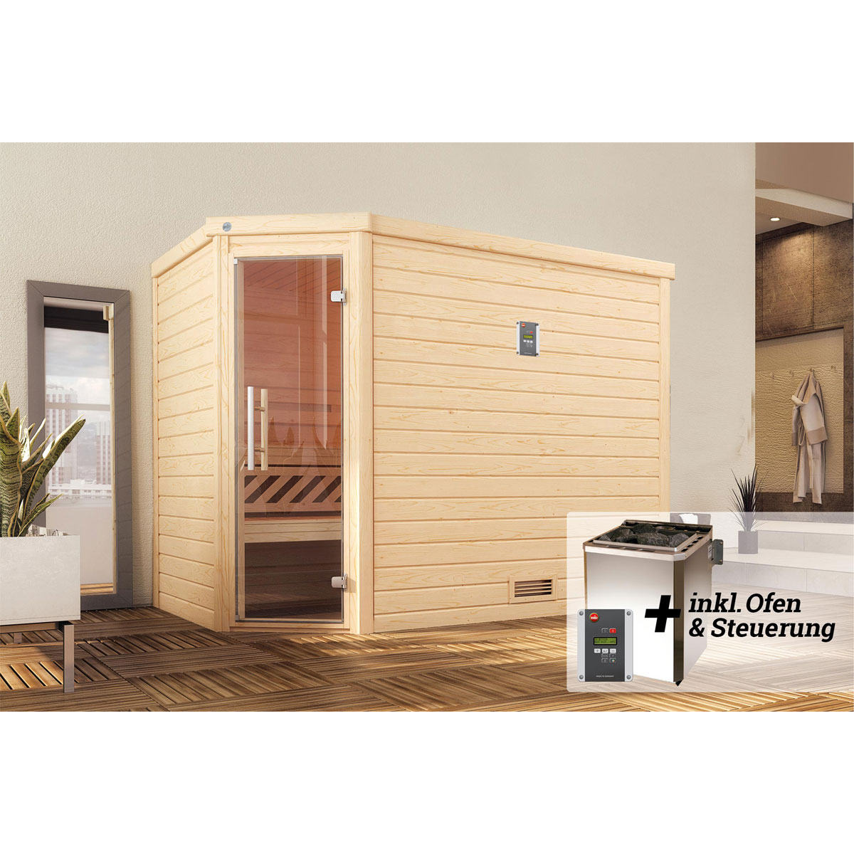 Weka  Premium Massivholz-Sauna Turku Größe 3 Sparset 7,5 kW Bio S Massivholztuer Bild 2