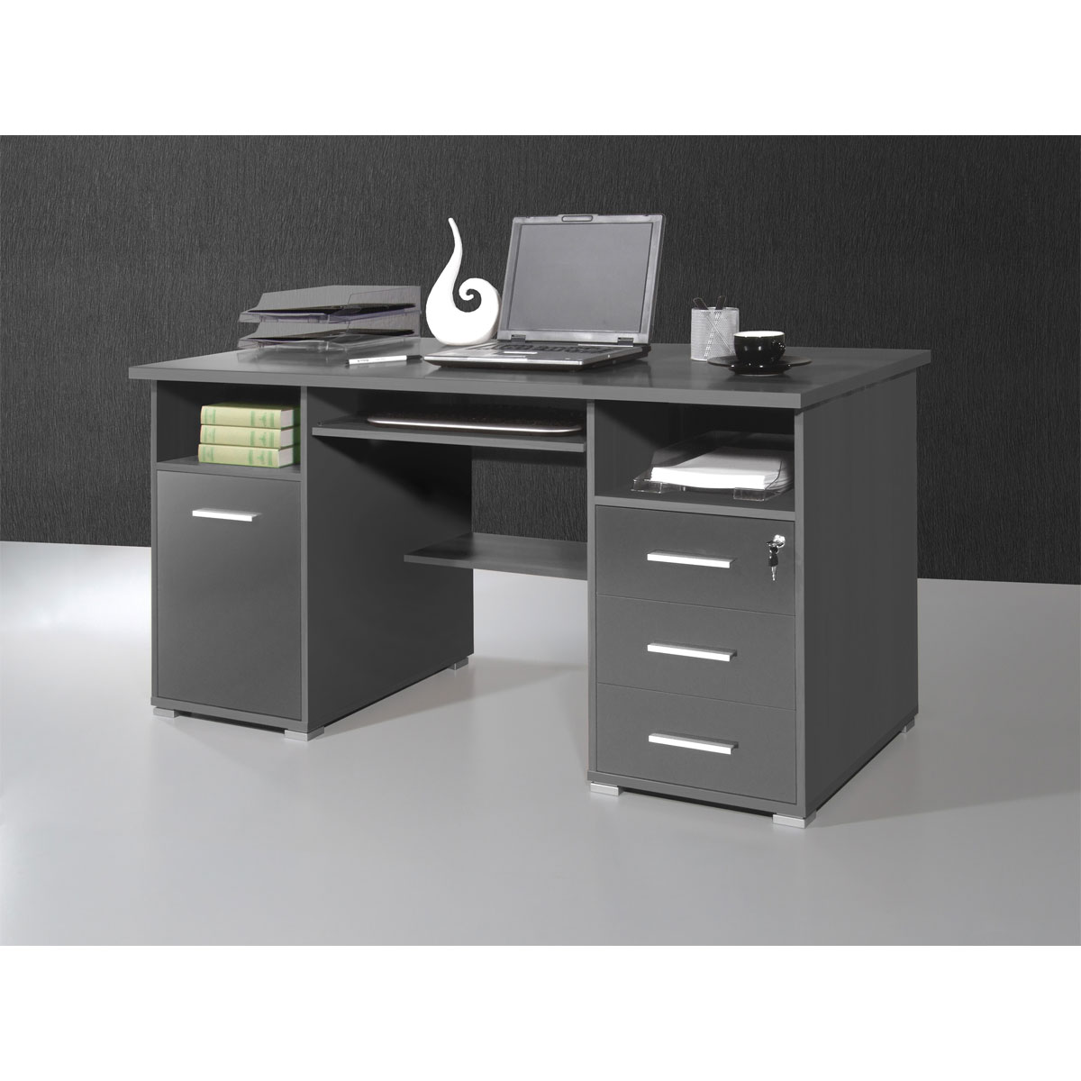 Schreibtisch Tipp abschließbar und mit Tastaturauszug 145 x 75 x 70 cm  Sonoma-Eiche-Nachbildung/weiß | K000069900
