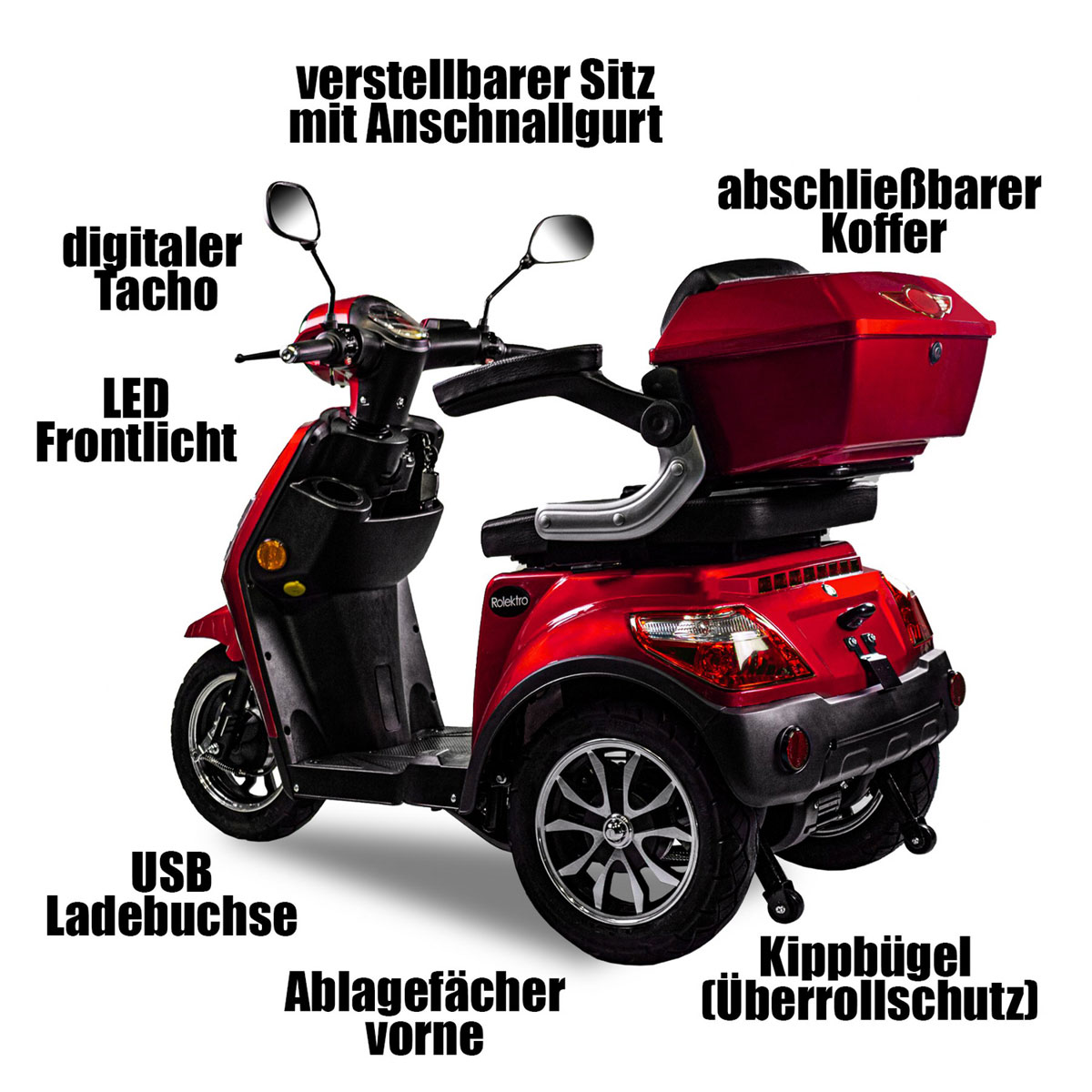Rolektro E-Dreiradroller „25 V.3“ 1000 W, rot Bild 3