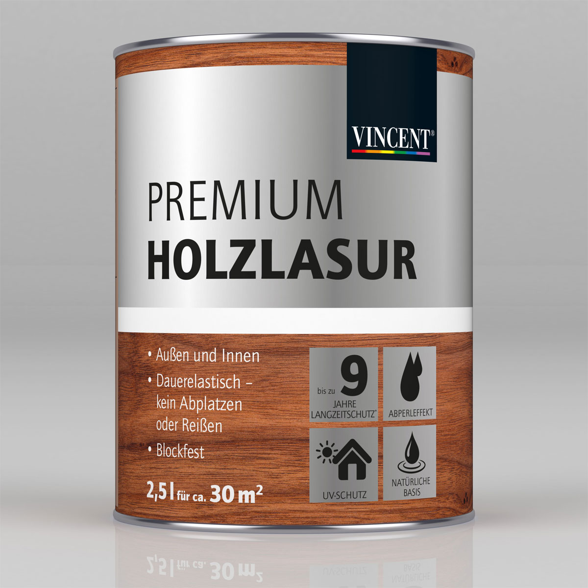 Premium Holzlasur „Mittelgrau“, 2,5 L