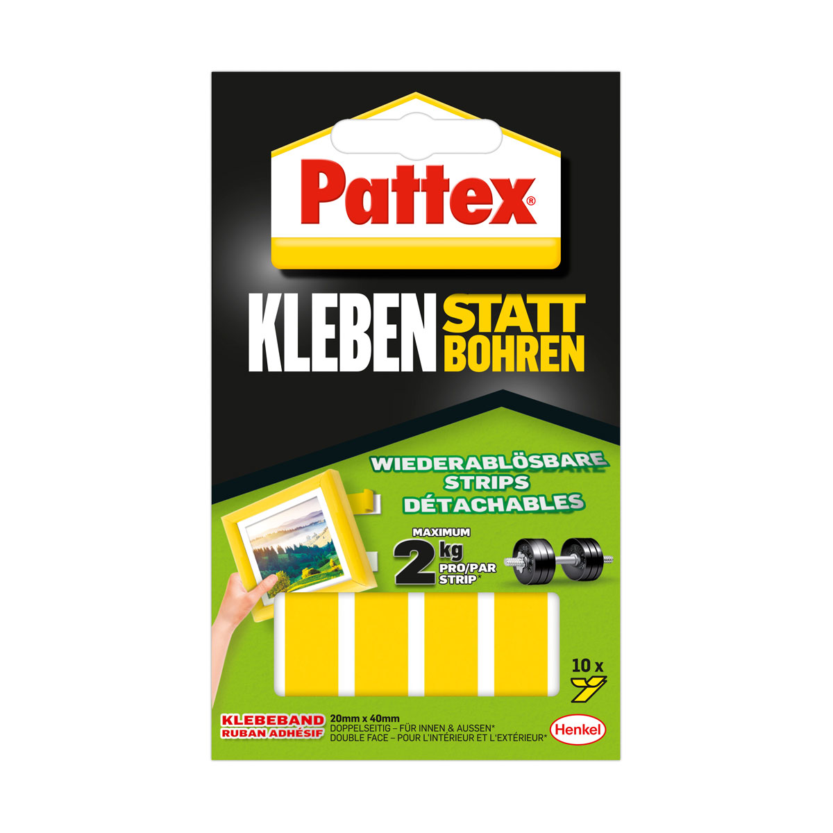 Pattex Doppelklebeband Kleben statt Bohren Klebe-Strips 10 Streifen je 20 x 40 mm