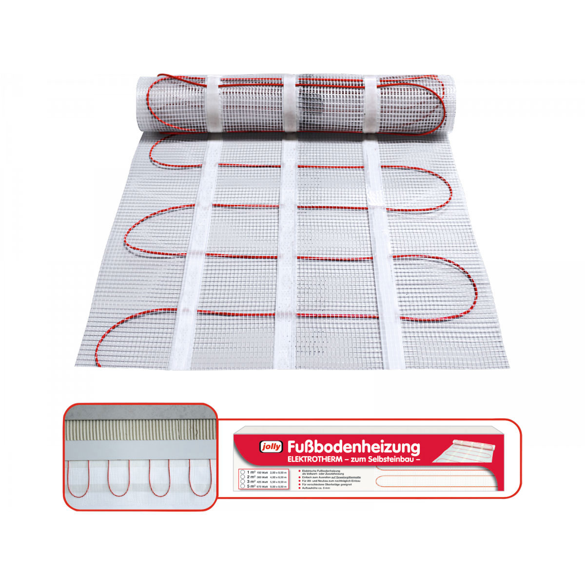 Jollytherm Elektrische Fußbodenheizung Elektrotherm 2 m²