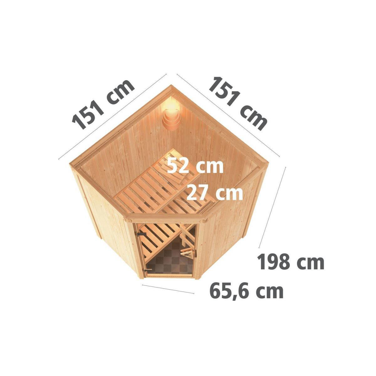 Karibu Sauna Nanja Eckeinstieg 3,6 kW Ofen integr Strg kein Kranz Klarglas-Tür Bild 10