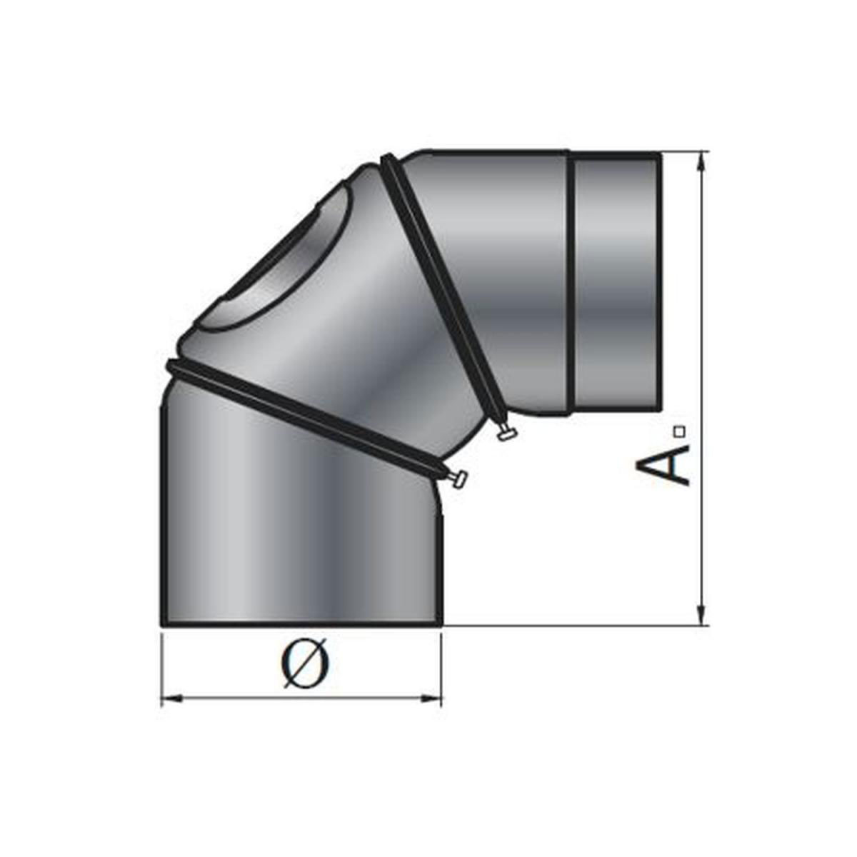 MyFireTool Rauchrohrbogen 90 Grad Ø150 mm schwarz 2 mm mit Tür verstellbar
