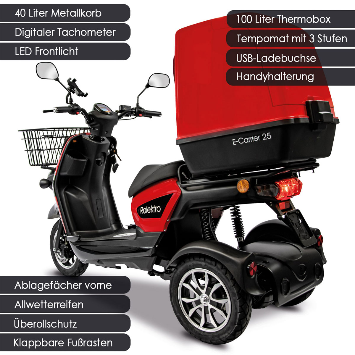 Rolektro E-Carrier „25 V.3“ Rot, mit Koffer Bild 6