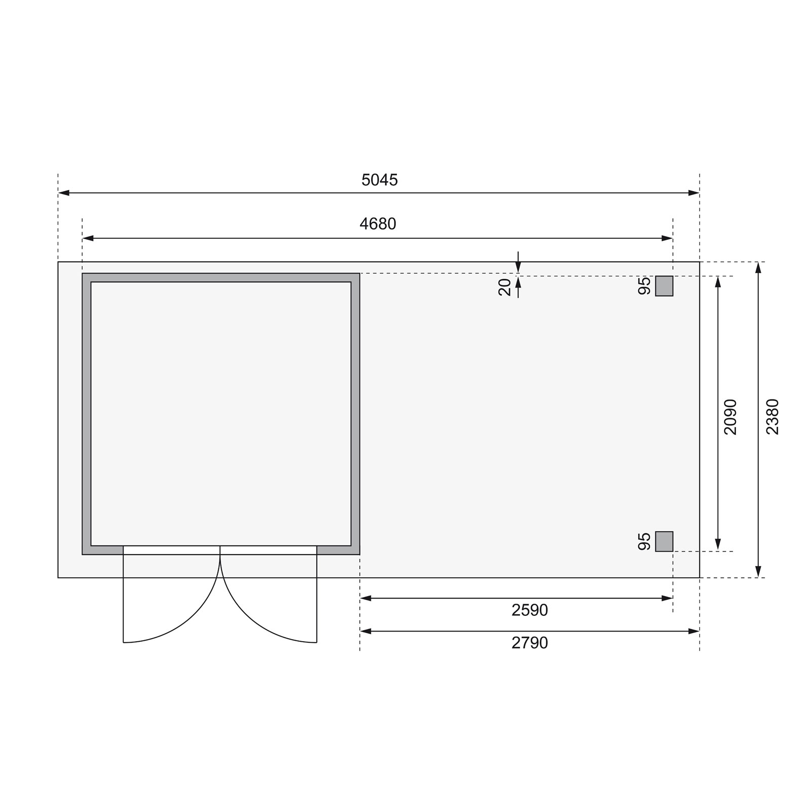 Karibu BBH Askola 2 Set mit Anbaudach naturbelassen Bild 8
