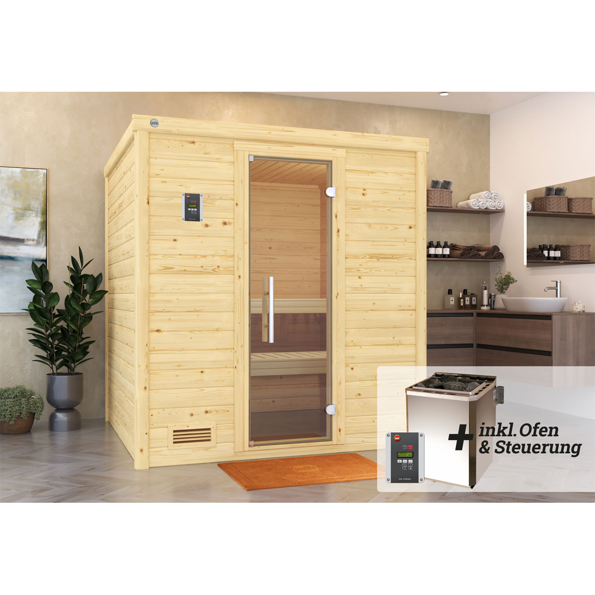 Weka  Premium Massivholz-Sauna Bergen Größe 2 Sparset 7,5 kW Bio S Bild 2