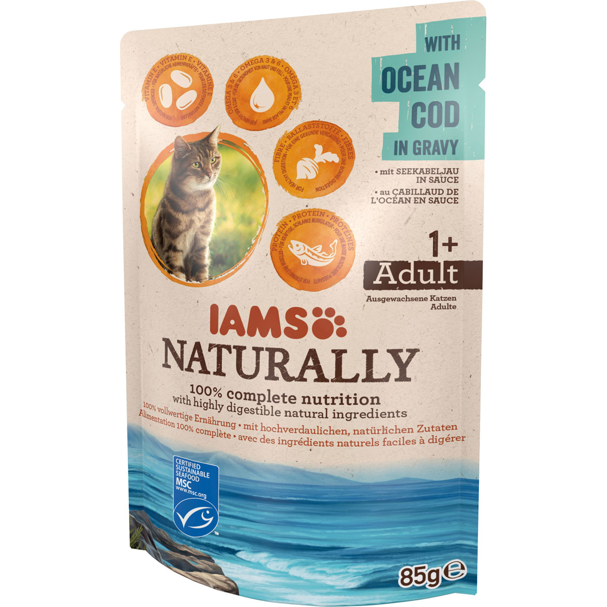 IAMS Nassfutter Naturally Katze Erwachsen Kabeljau 85 g