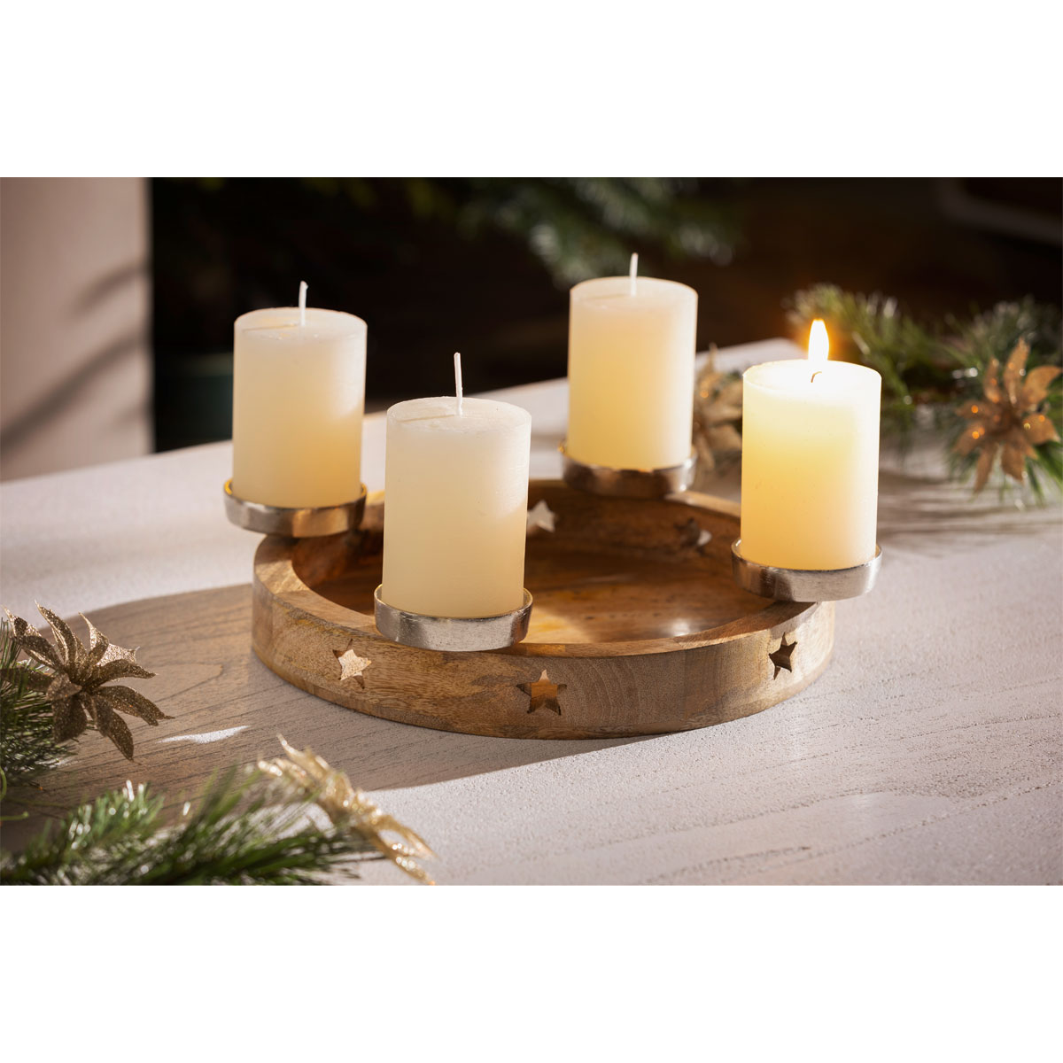 Advents-Kerzenhalter Durchmesser 30 x 7 cm braun Bild 3