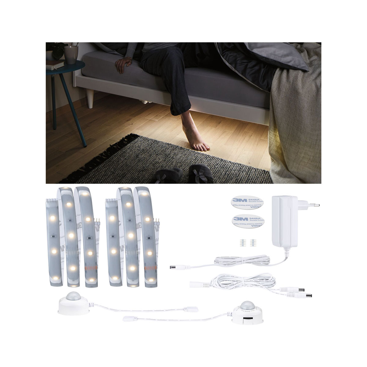 Paulmann Strip Set Night Comfort MaxLED 250 für Doppelbett 1 m 2 x 4 Watt silber
