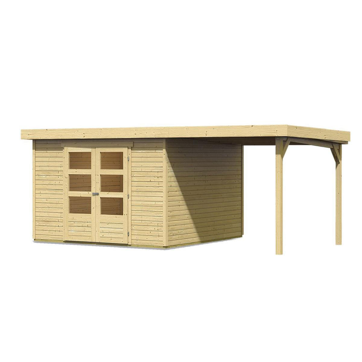 Karibu Gartenhaus Askola 5 mit Anbaudach 225 cm naturbelassen Bild 2