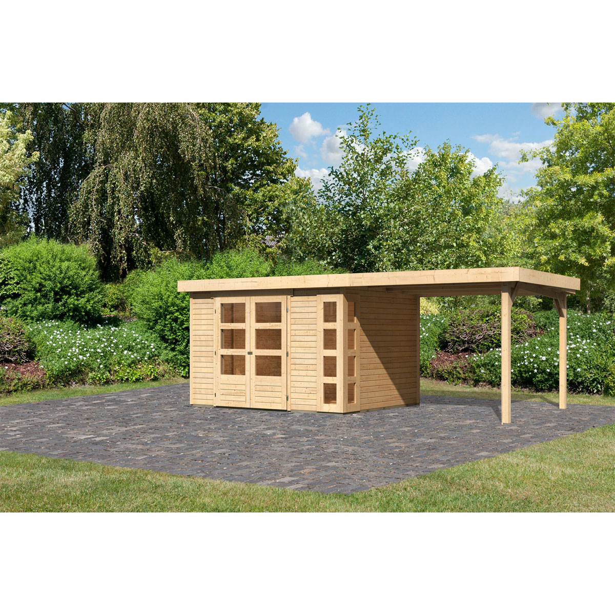 Karibu BBH Kerko 5 Set mit Anbaudach naturbelassen