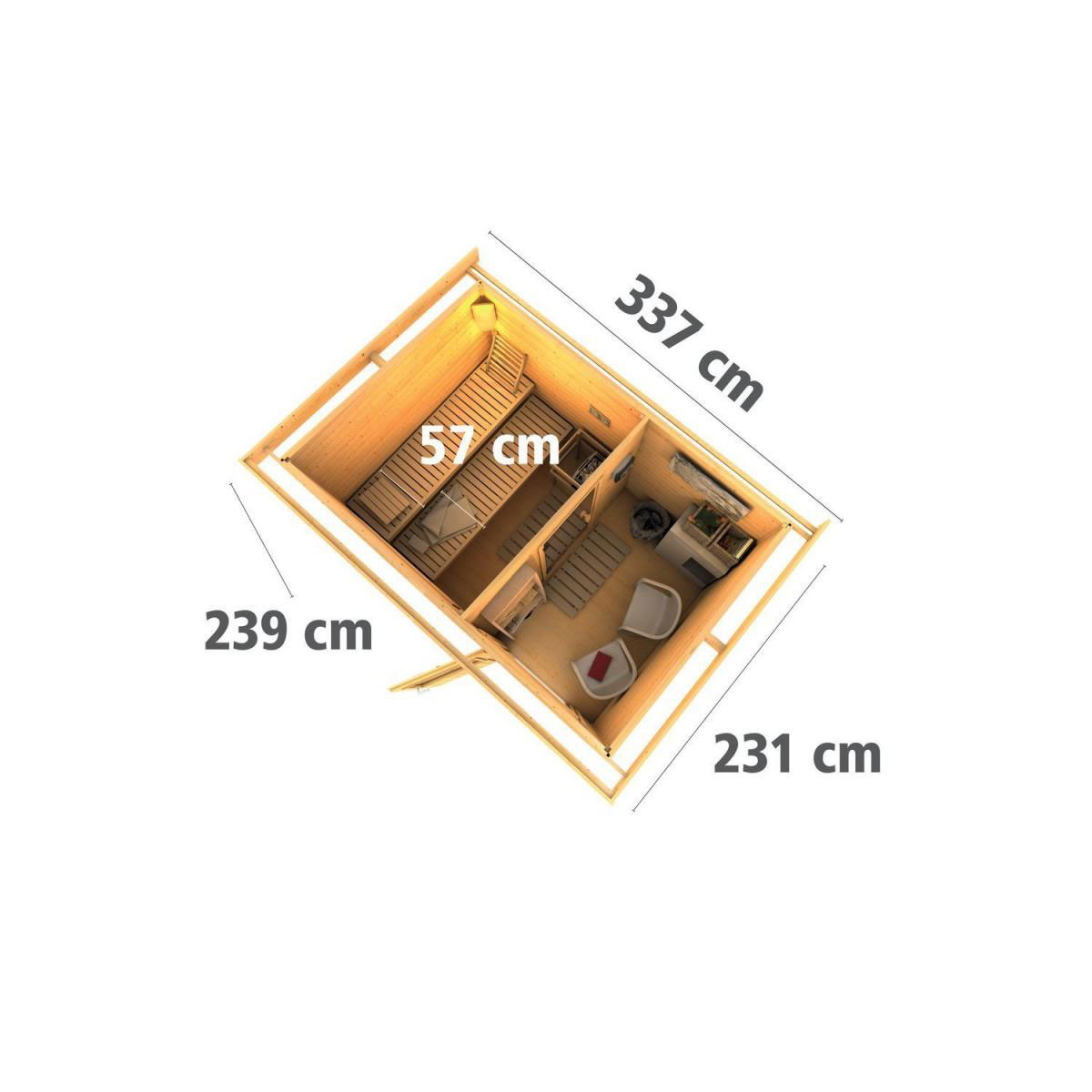 Karibu Saunahaus Skrollan 38 mm ohne Ofen Milchglastür Bild 9