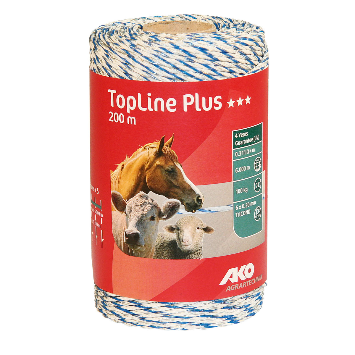 Weidezaunlitze TopLine Plus 200 m weiß-blau 200 Stück Bild 1