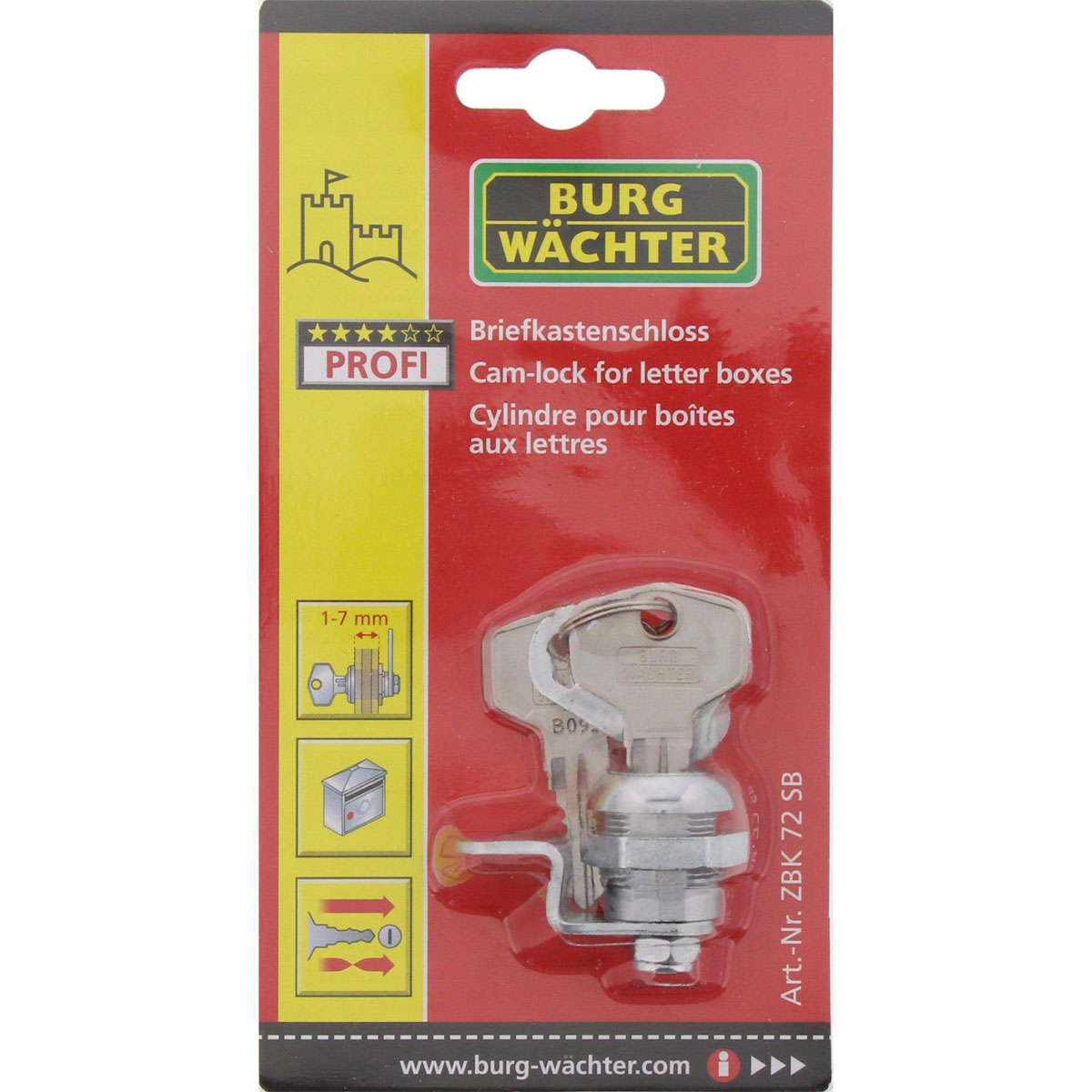 Burg Wächter Briefkasten-Zylinder ZBK 72 für Rombi und Knobloch vernickelt
