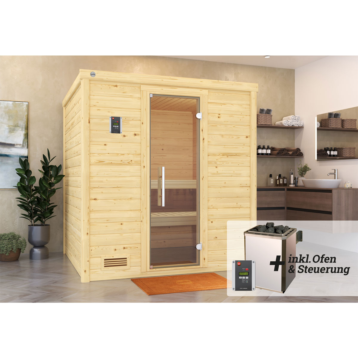 Weka  Premium Massivholz-Sauna Bergen Größe 1.8 Sparset 7,5 kW OS Bild 2
