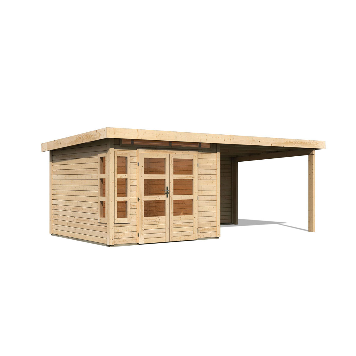 Karibu  Blockbohlenhaus Kastorf 6 naturbelassen mit Anbaudach und Rückwand Bild 3