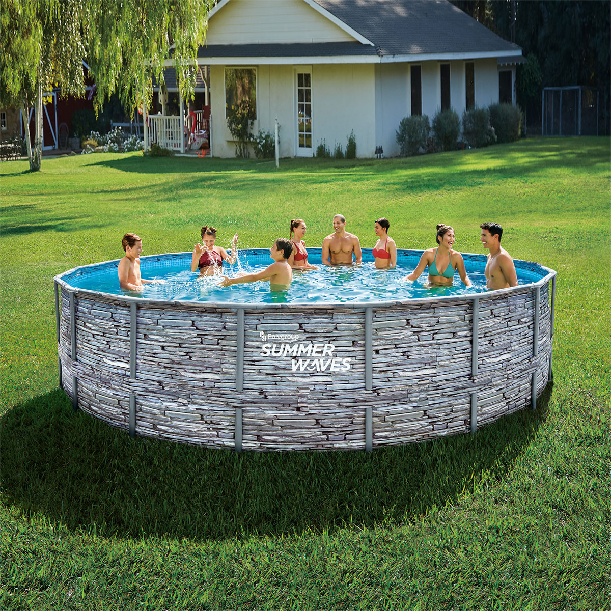 Summer Waves Elite Frame Pool 549x549x132cm Stein Grau