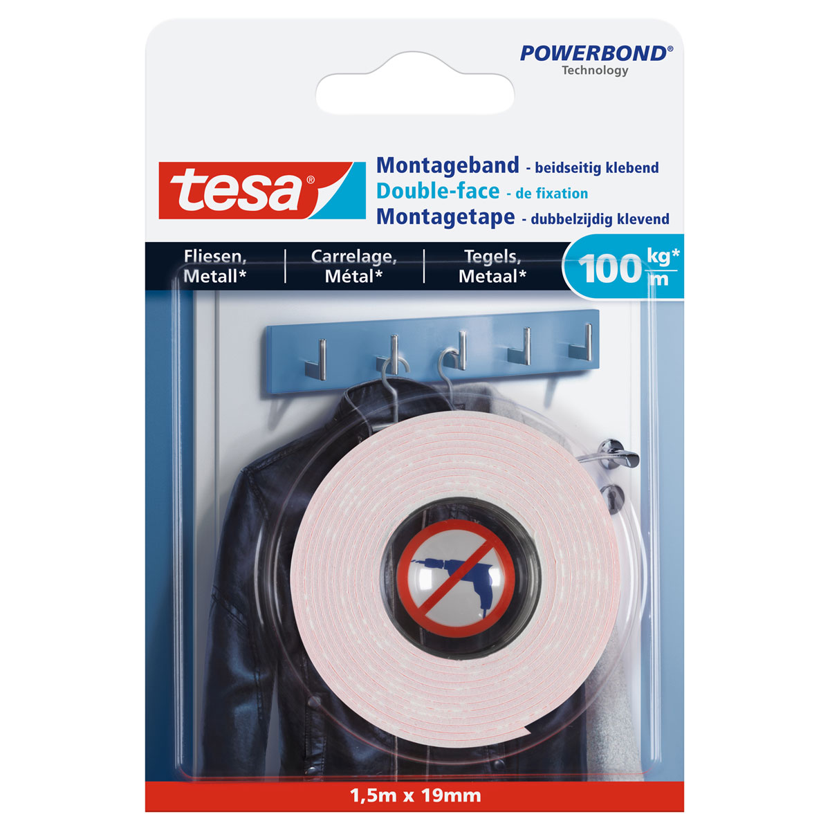 Tesa Montageband für Fliesen 1,5 m x 19 mm Traglast 100 kg