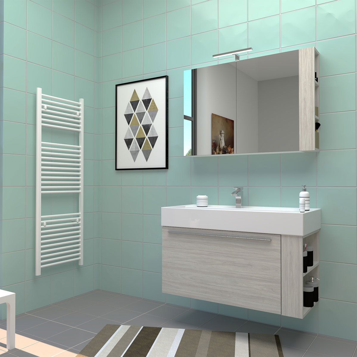 Progetto Idea Stella Badmöbel DOMUS 100 Ulme creme mit Spiegelschrank und Lampe Bild 2