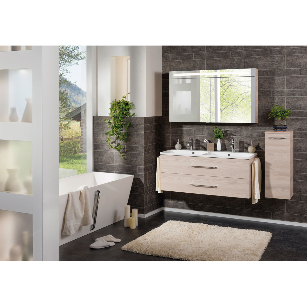 Fackelmann LED-Spiegelschrank B.clever 120 x 71 x 16 cm Alaska-Esche 2 Türen Bild 2