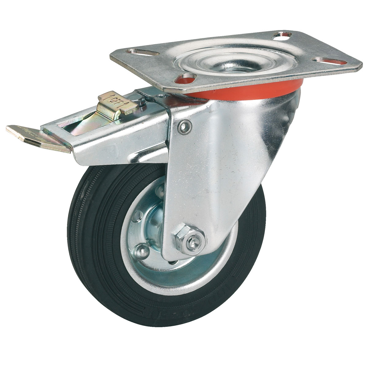 Dörner + Helmer Transportgeräte-Lenkrolle mit Vollgummireifen Stahlfelge und Feststeller 125 x 37 mm