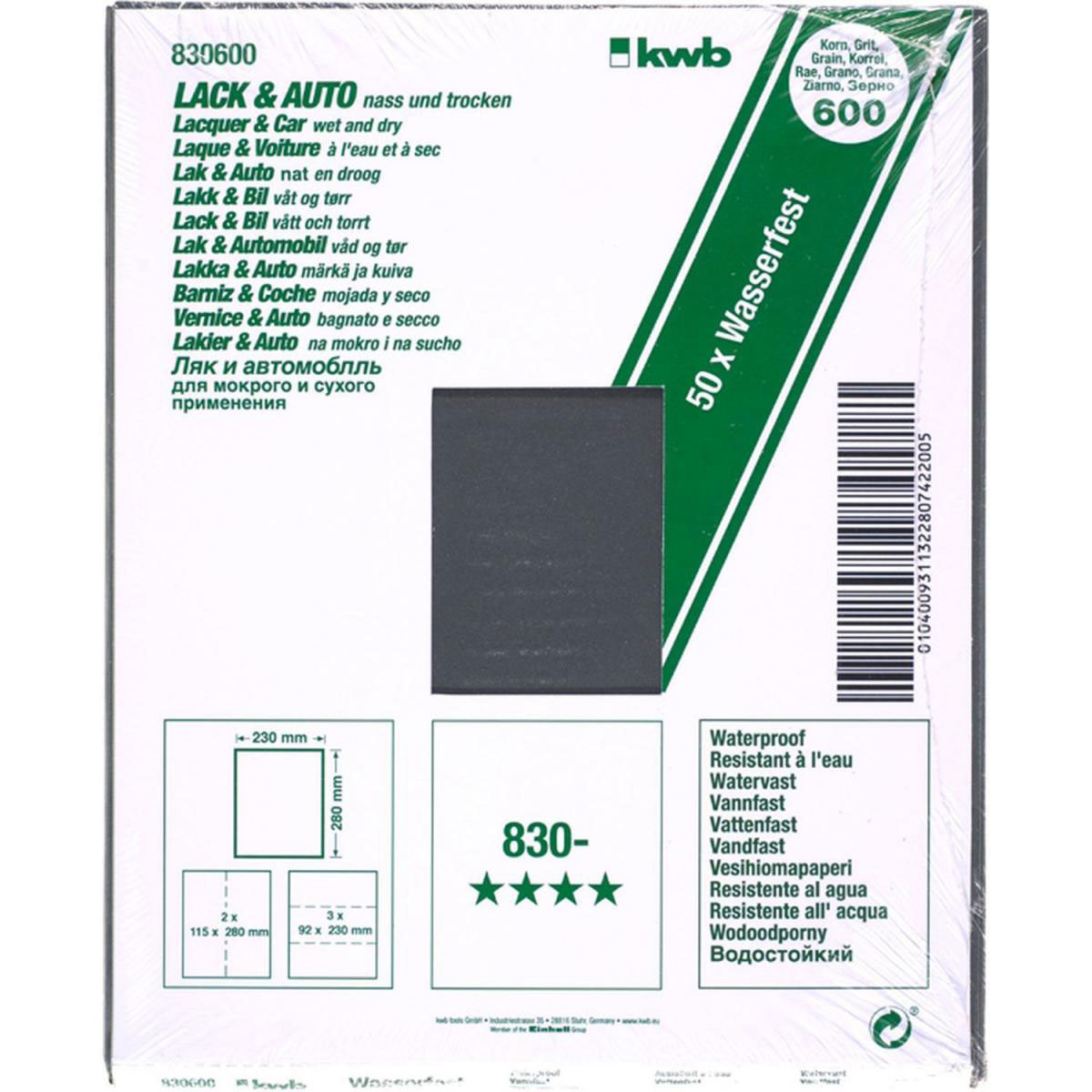 kwb  Schleifpapier Lack und Auto wasserfest 230 x 280 mm K600 Bild 2