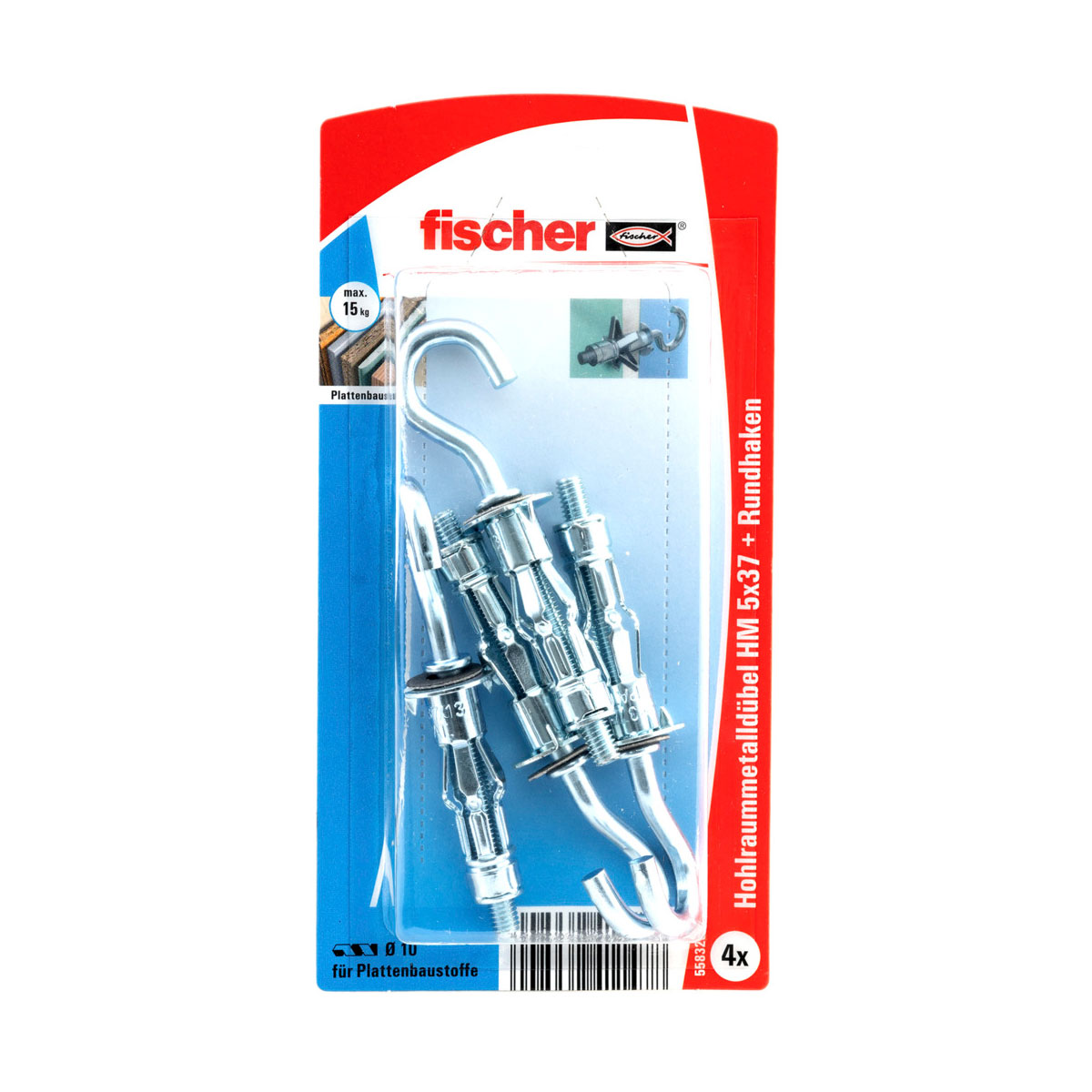 Fischer  Hohlraumdübel HM 5 x 37 mit Rundhaken 4 Stück Bild 1