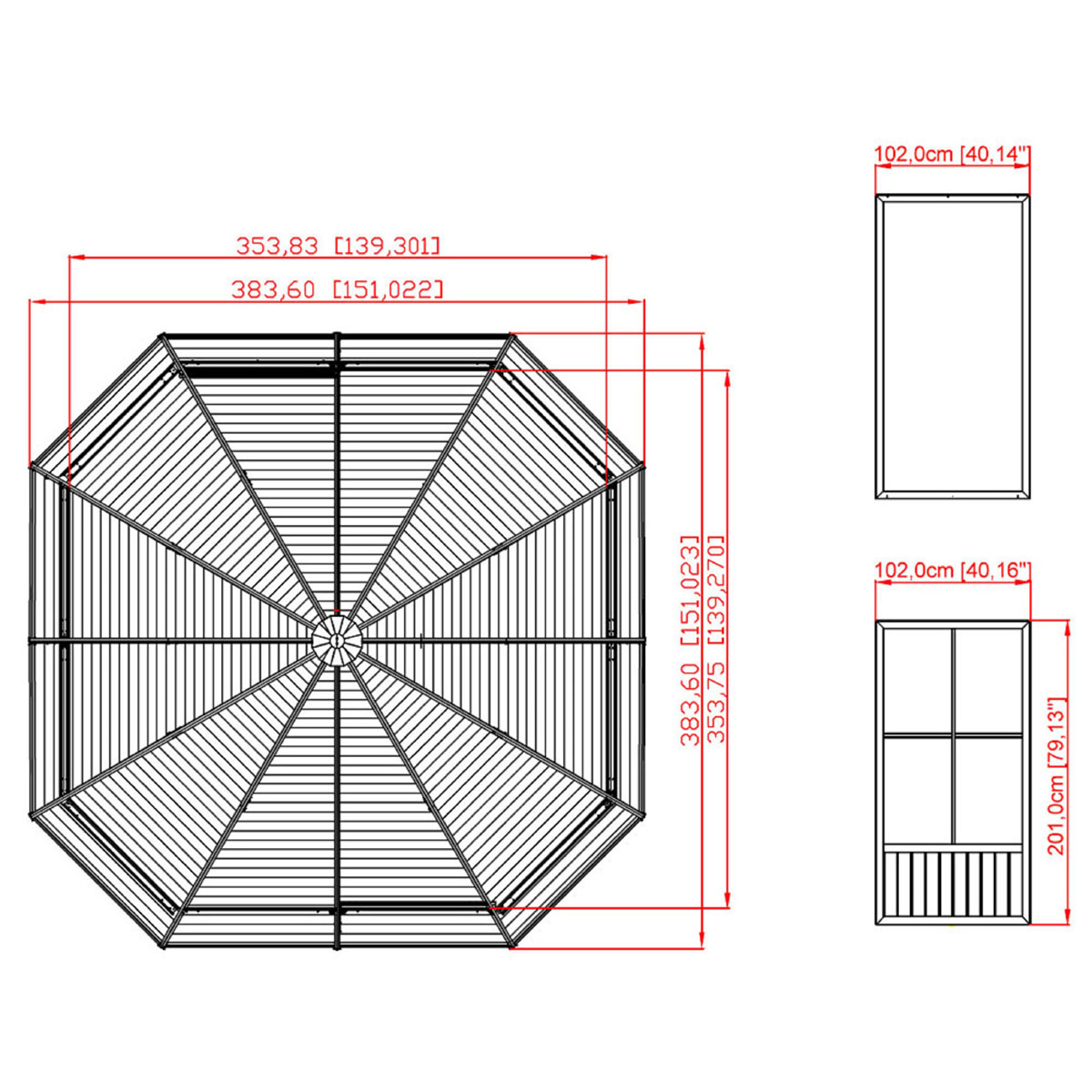 Sojag Pavillon Kaltwintergarten Charleston 1212 383,6x383,6x280,89cm Anthrazit Bild 11