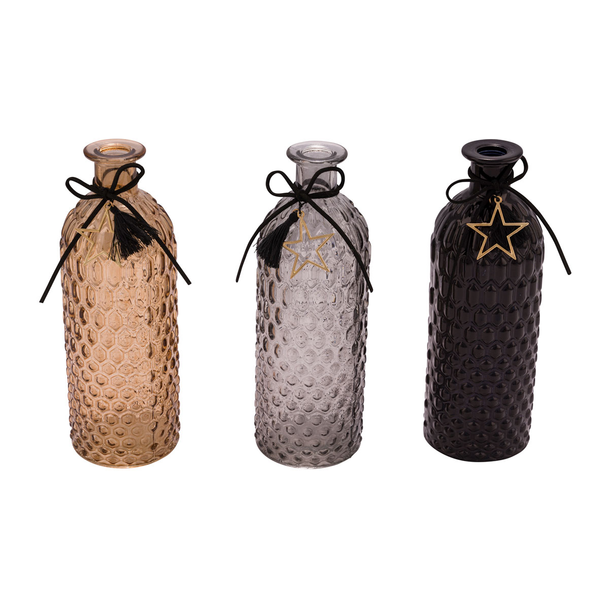 Glasvase 3fach sortiert schwarz graukupfer mit Stern