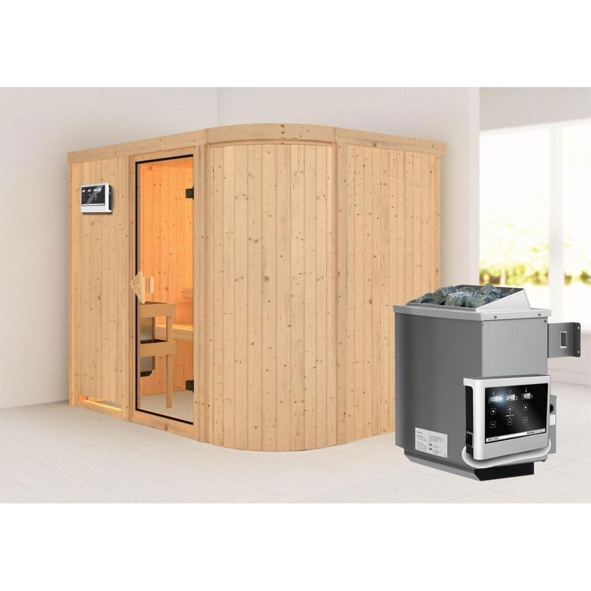 Karibu Systemsauna Titania 4 68 mm 9 kW Ofen externe Strg modern