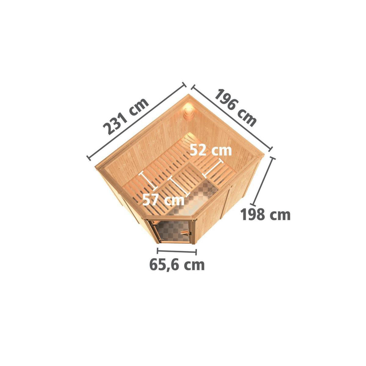 Karibu Sauna Malin Eckeinstieg 9 kW Ofen externe Strg kein Kranz Klarglas-Tür Bild 12