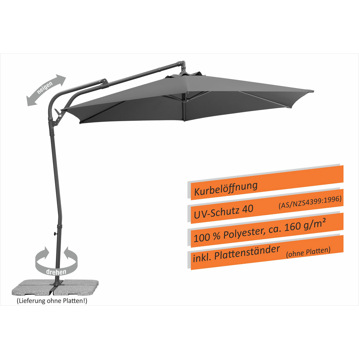 Schneider Schirme Sonnenschirm Genua Durchmesser 300 cm anthrazit Bild 9
