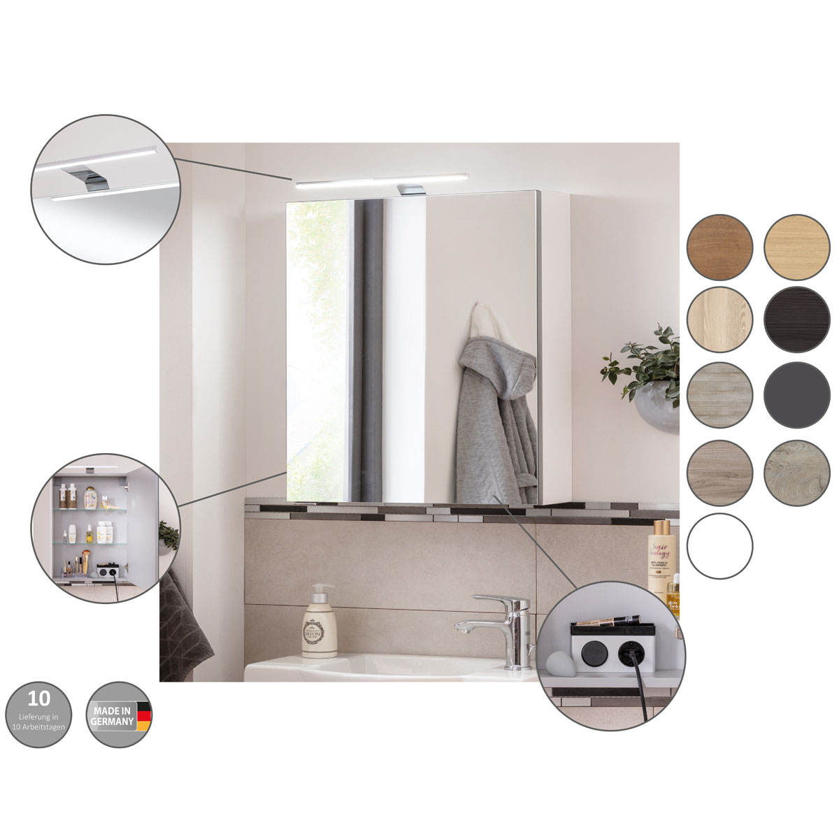 Fackelmann  Gäste-WC Spiegelschrank rechts SBC 500 x 680 x 153 mm Weiß Bild 3